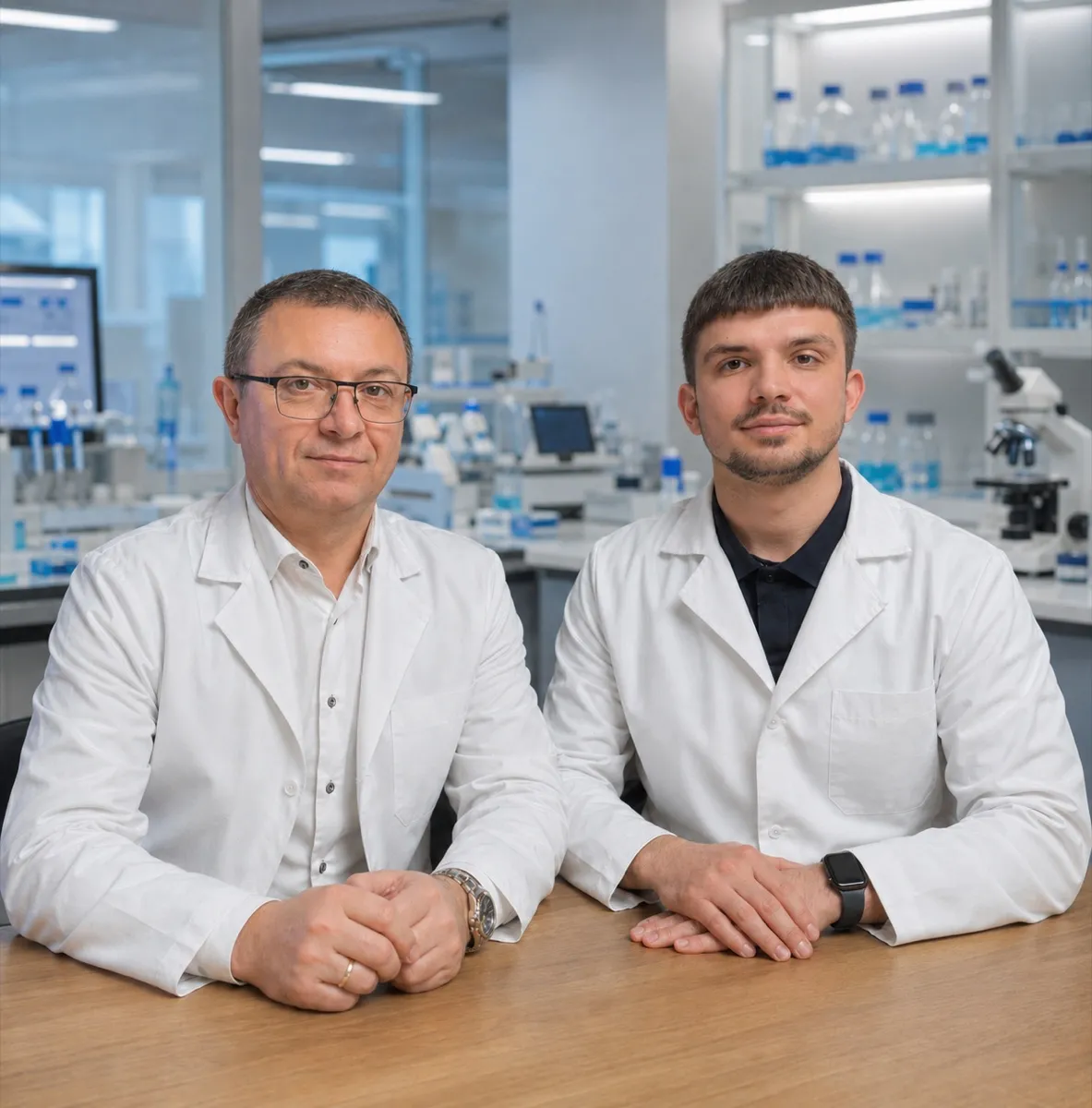 Prof. Oleh Pokotylo und Ivan Kulchytskyi im Labor